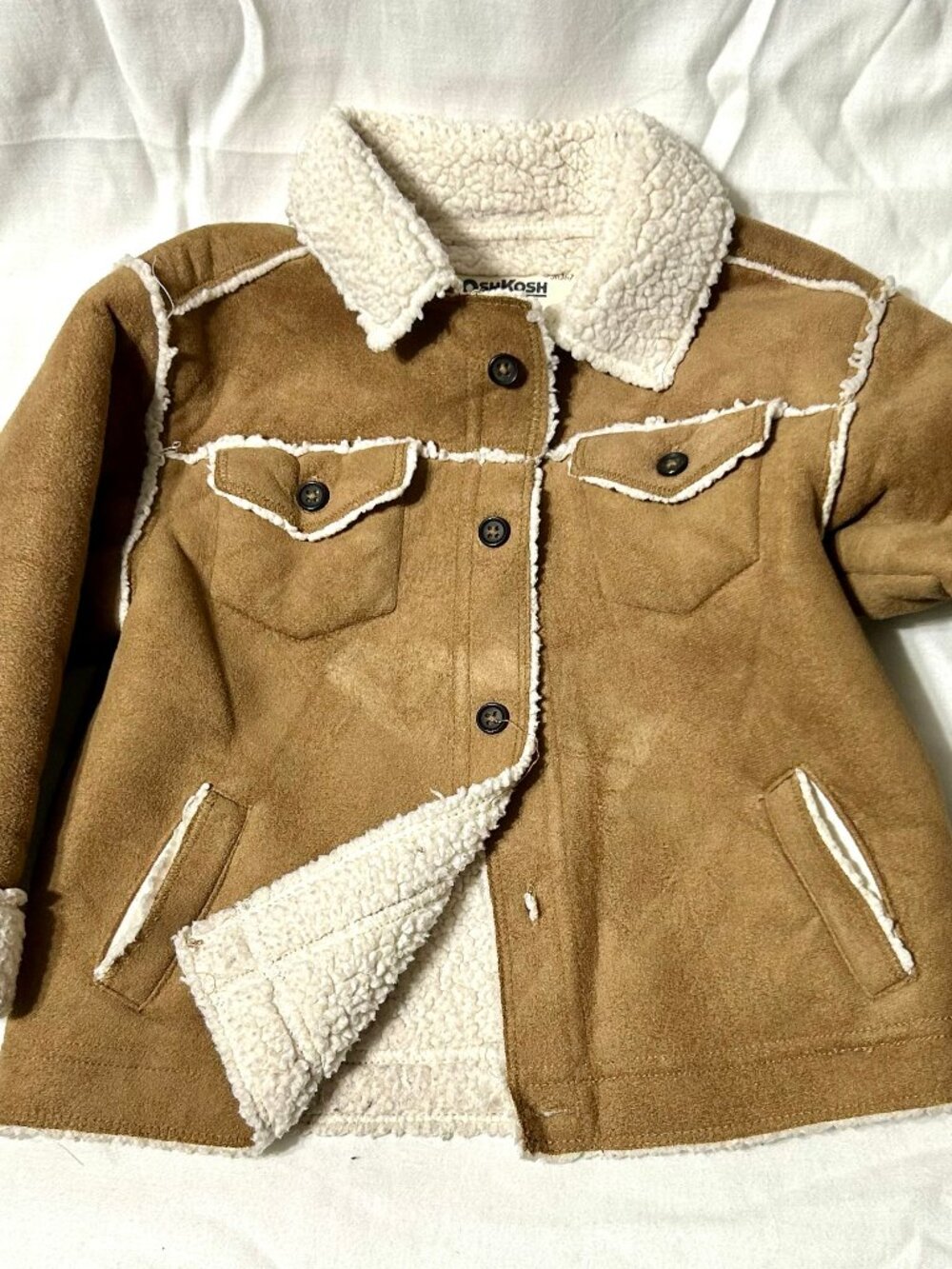 24 month Oshkosh B’gosh Tan Suede Jacket Coat with Sherpa Lining Excellent Cond